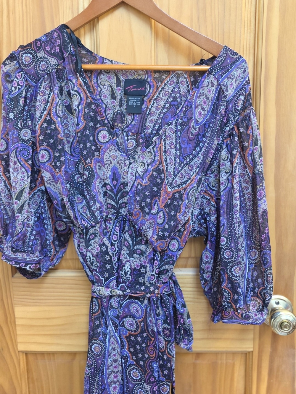 torrid Purple Paisley Wrap Blouse with Tie Waist